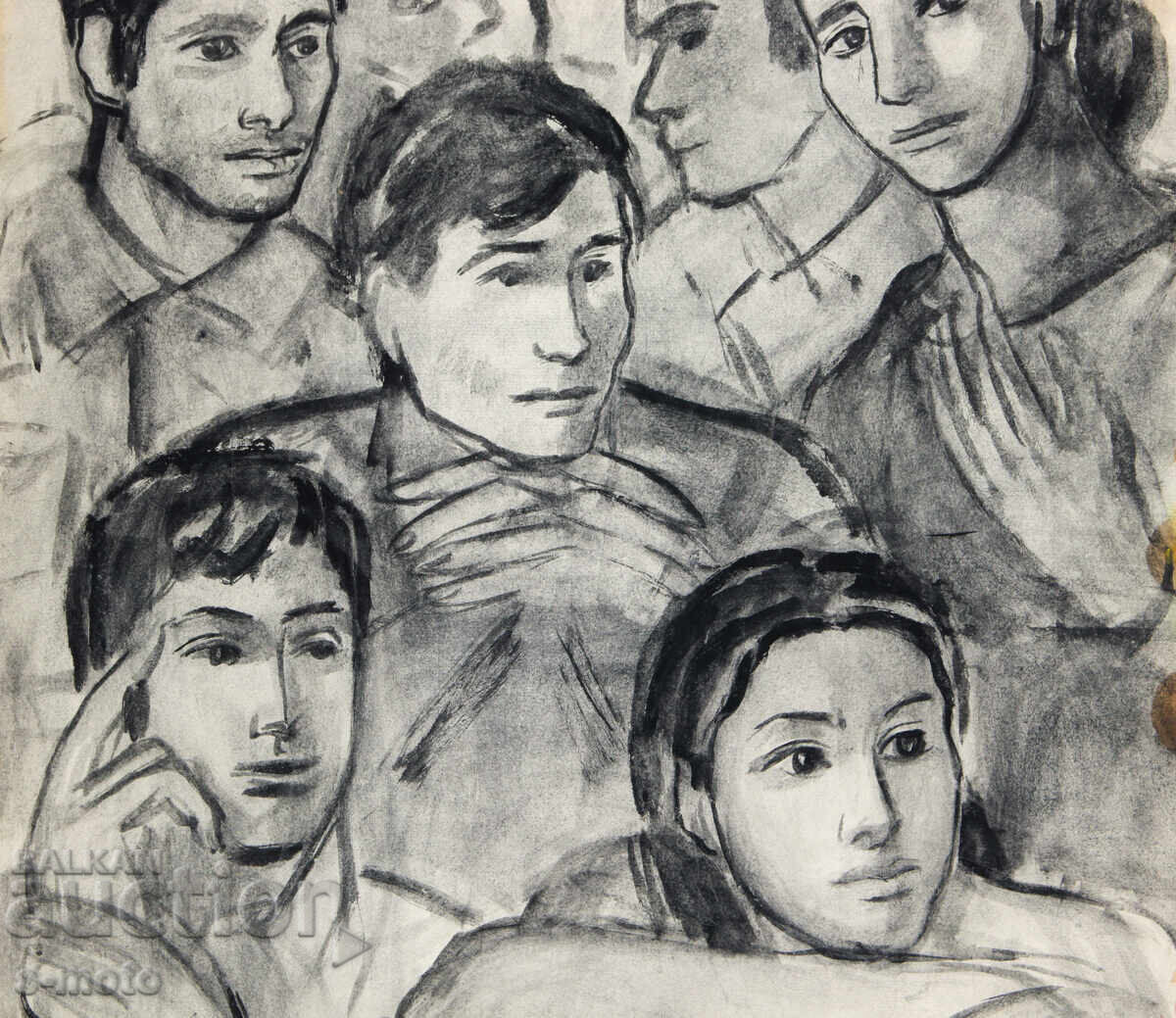 Mara Țonceva ( 1906 - 1989 ) acuarelă compoziție figurativă - 5 Mara Țonceva ( 1906 - 1989 ) acuarelă compoziție figurativă - 5