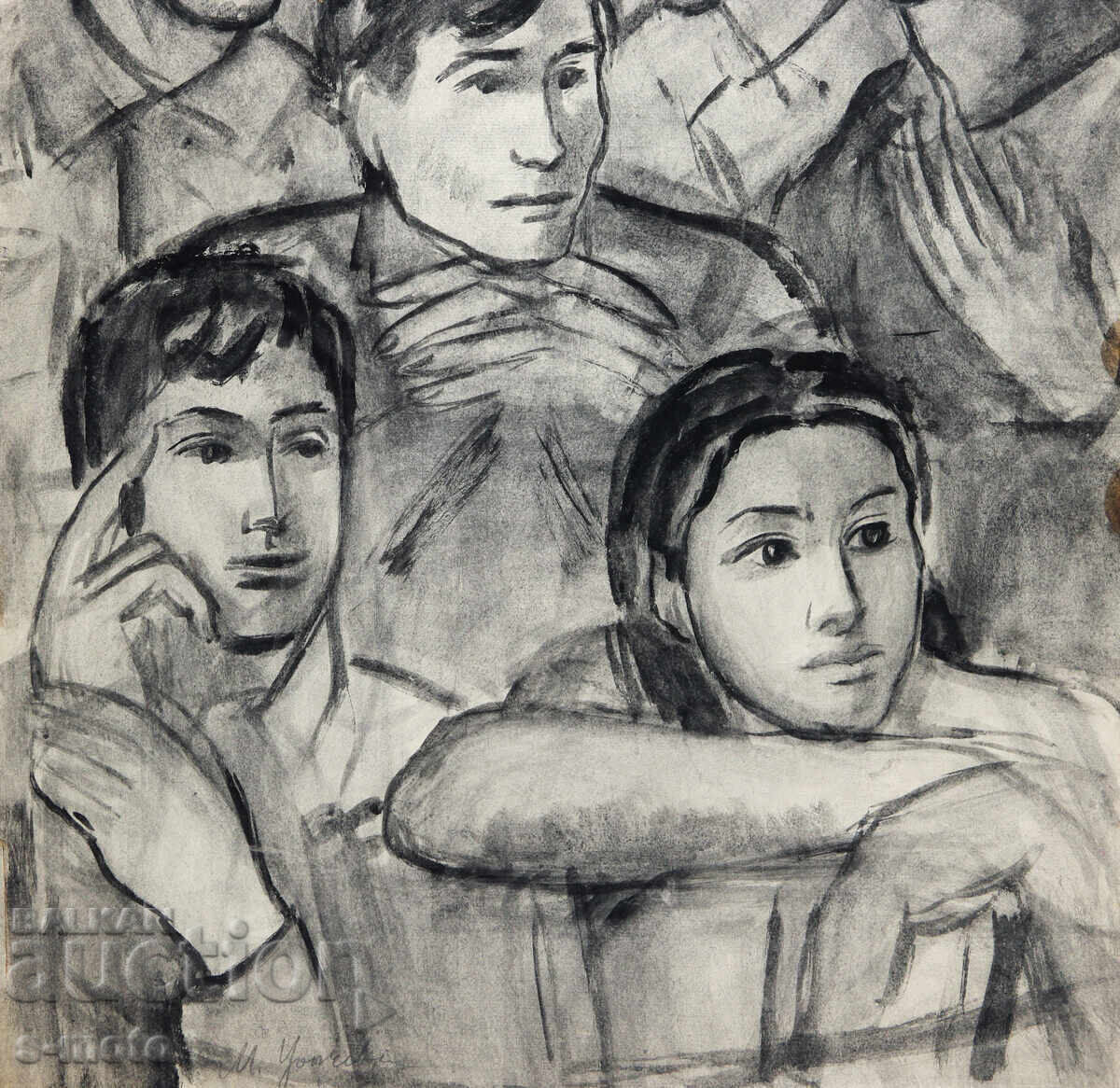 Mara Țonceva ( 1906 - 1989 ) acuarelă compoziție figurativă - 6 Mara Țonceva ( 1906 - 1989 ) acuarelă compoziție figurativă - 6