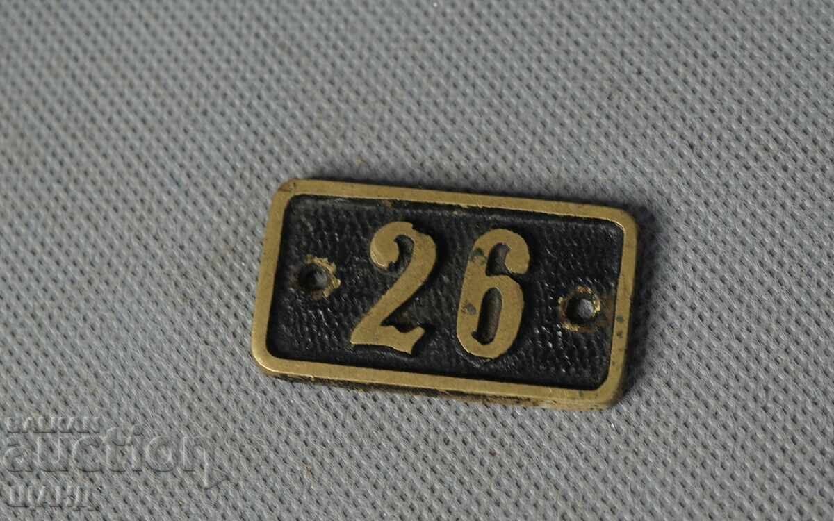 Plăcuță veche din bronz, semn, număr de ușă 26