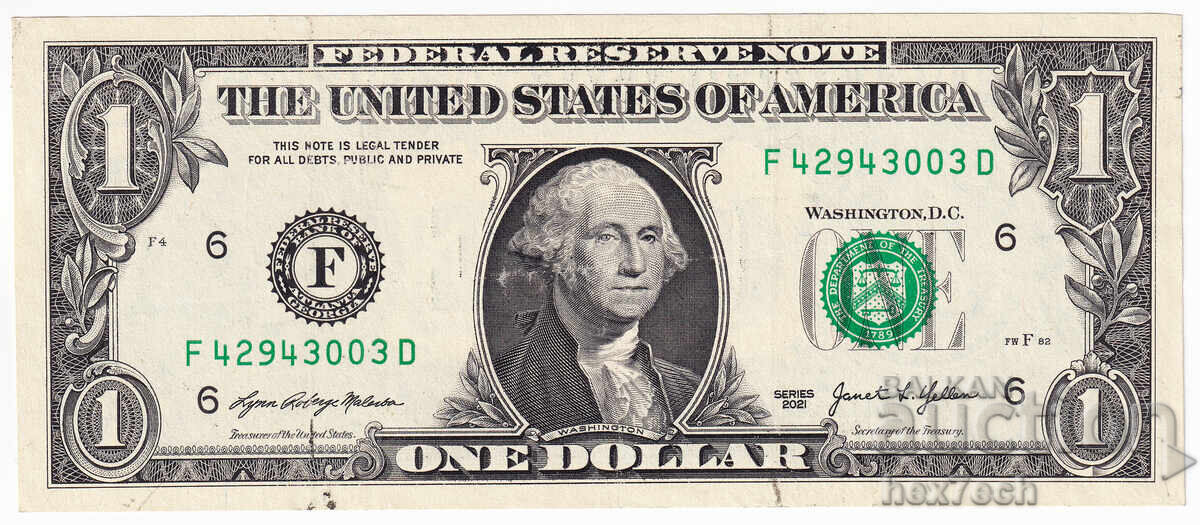 ❤️ ⭐ SUA 2021 1 dolar Atlanta F ⭐ ❤️ cu preț € 1.79 | 3.50 BGN