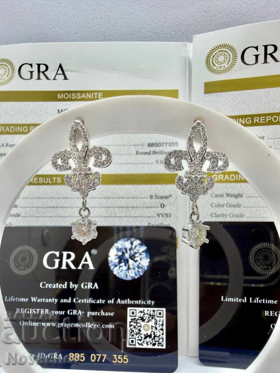 Licitație Cercei din argint cu moissanite (diamant) 0.5 carate Licitație Cercei din argint cu moissanite (diamant) 0.5 carate