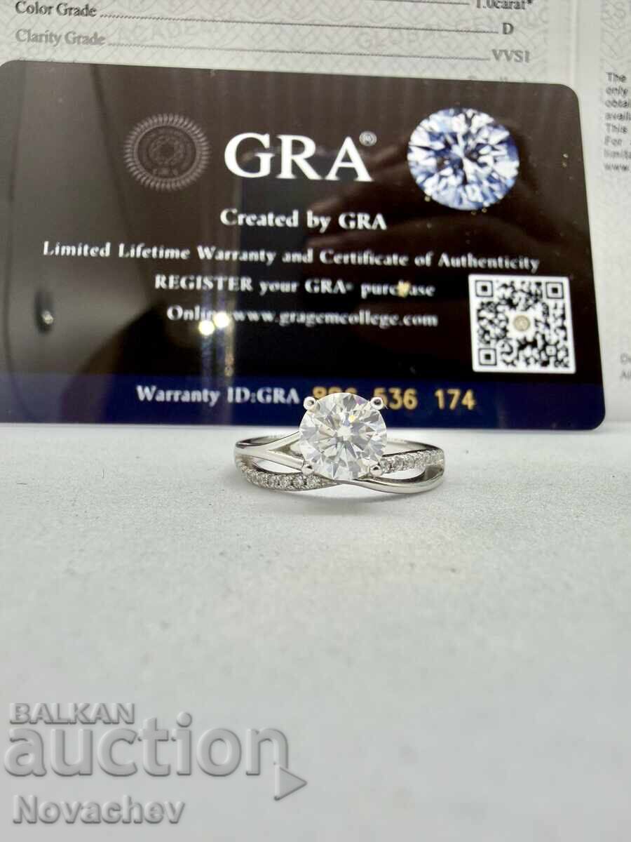 Inel din argint cu moissanite (diamant) 1 carat
