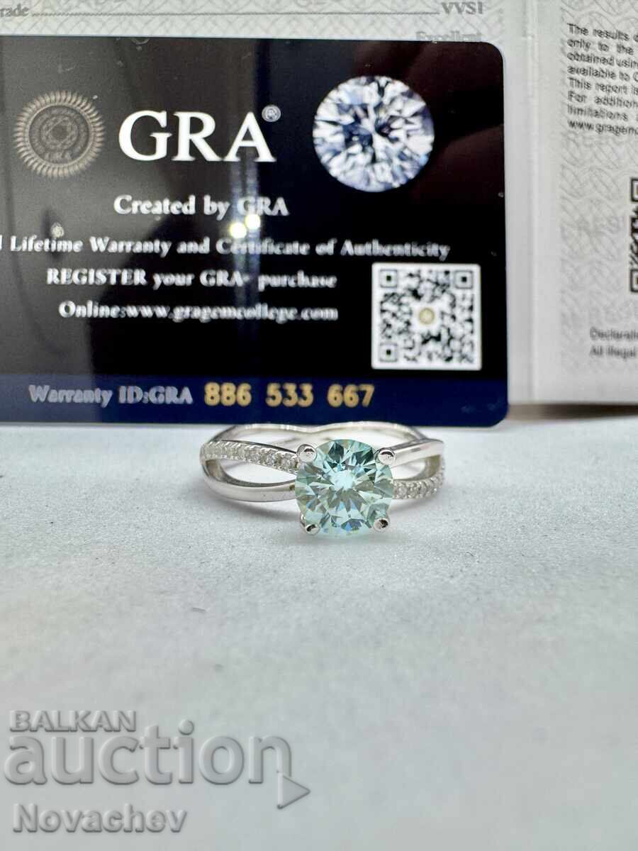 Inel din argint cu moissanite (diamant) 1 carat