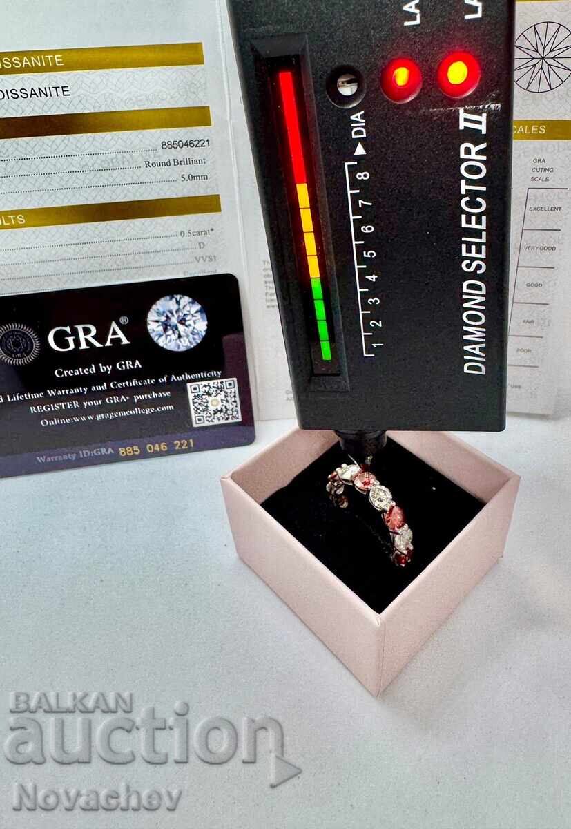 Inel din argint cu moissanit (diamant) 7 carate - 7
