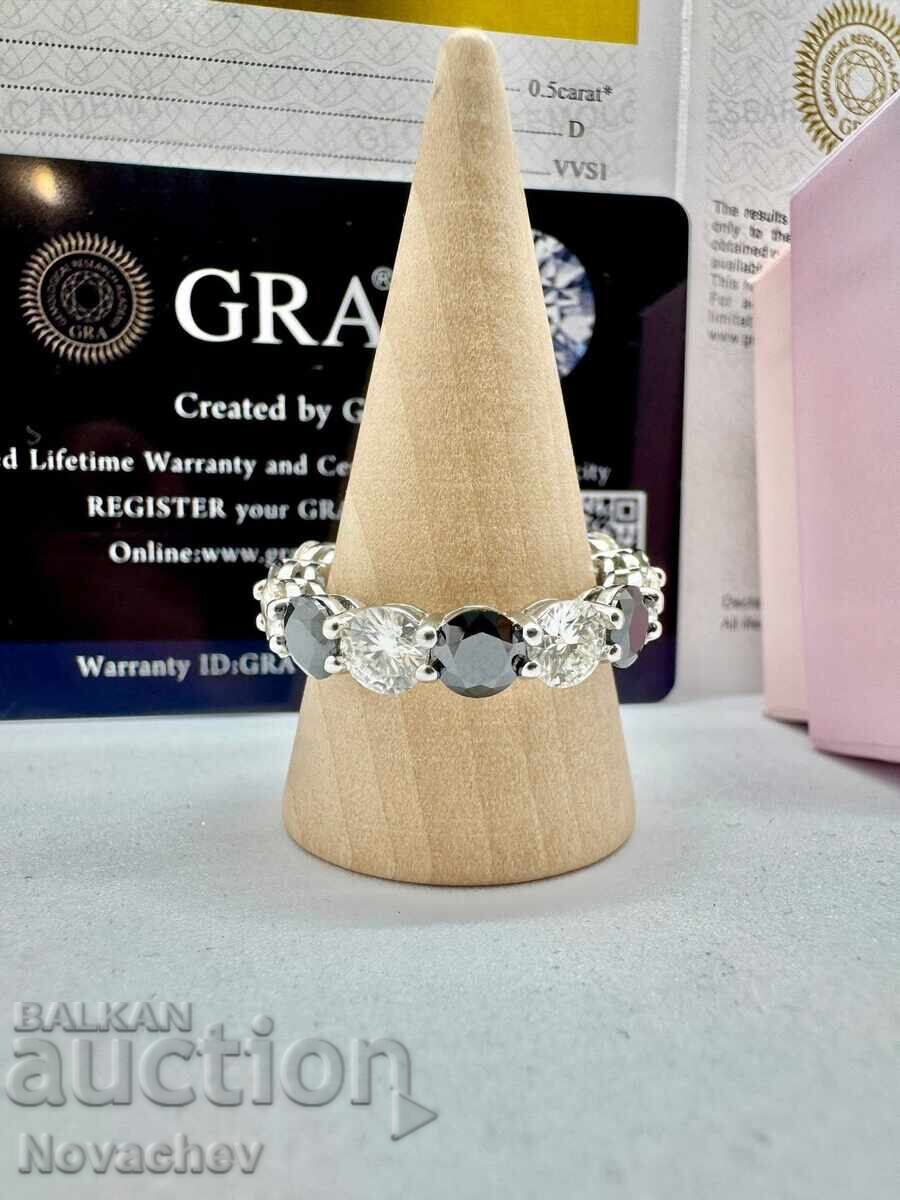 Licitație Inel din argint cu moissanite (diamant) 7.5 carate Licitație Inel din argint cu moissanite (diamant) 7.5 carate