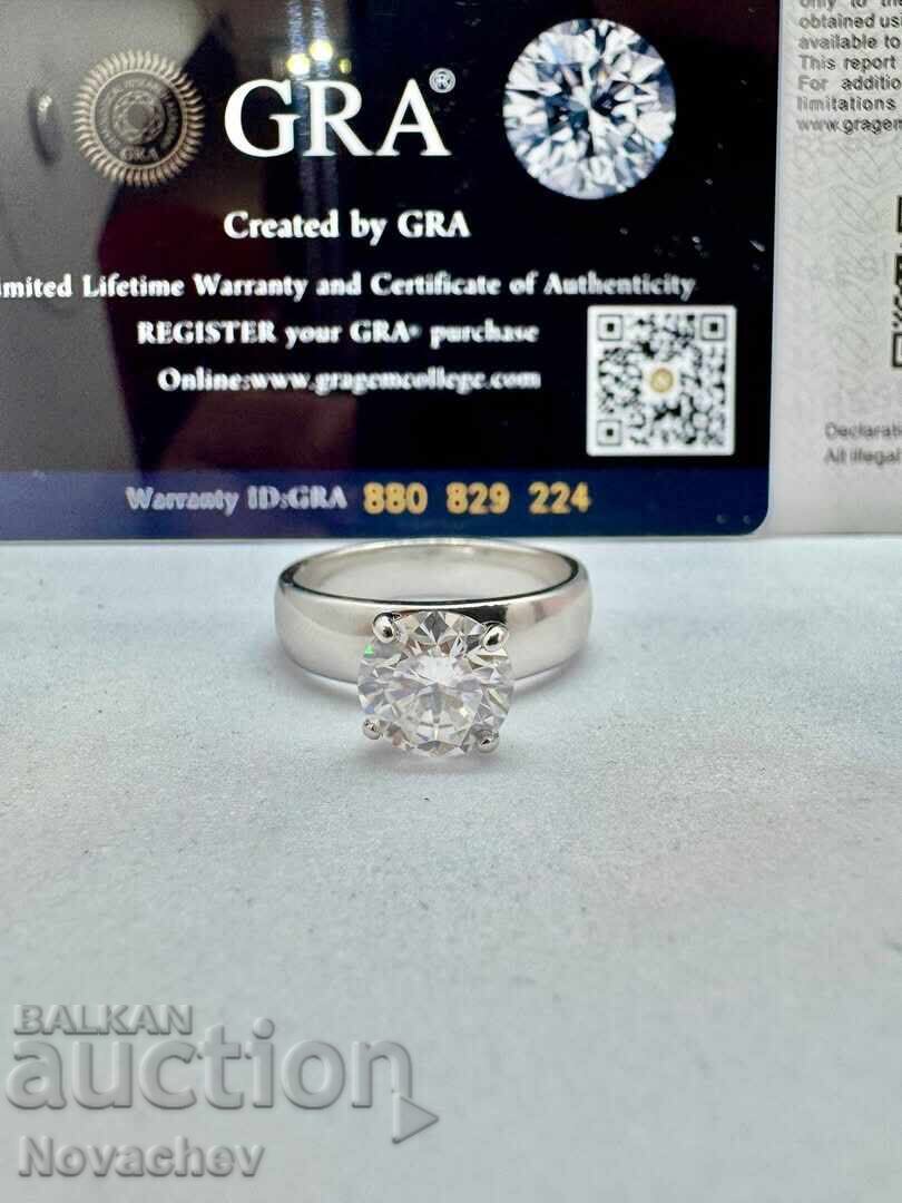 Inel din argint cu moissanite (diamant) 2 carate