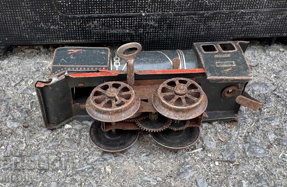 Jucărie mecanică veche germană din metal, tren, locomotivă - 5