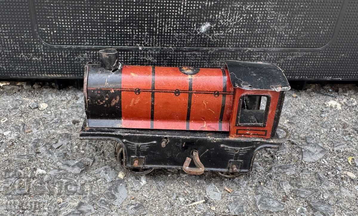 Jucărie mecanică veche germană din metal, tren, locomotivă