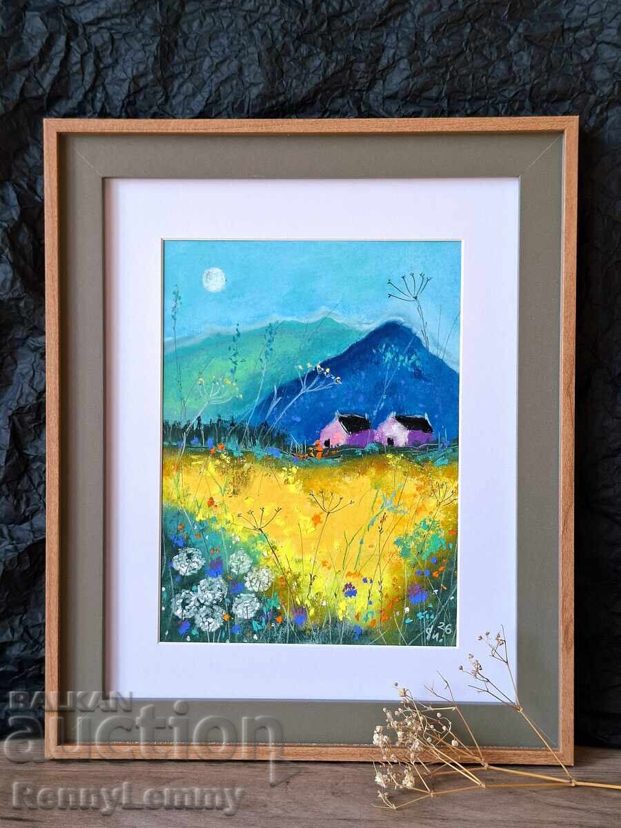 Vară la munte, tablou pastel, original cu preț € 35.00 | 68.45 BGN