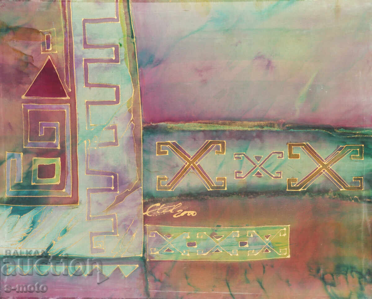 Tablou compoziție abstractă peisaj batik Tablou compoziție abstractă peisaj batik