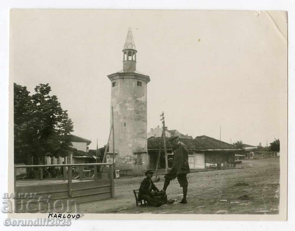 Karlovo 1933 fotografie originală lustragiu turn cu ceas