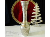 Silver-plated bronze vase, engraved ornaments, hallmark