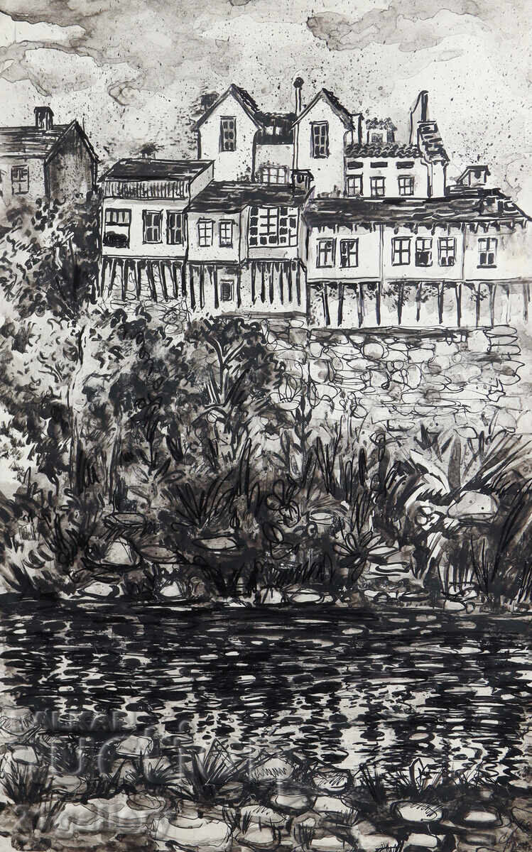 Suzi Aronov (1920 - 2020) desen tuș peisaj urban 1985 cu preț € 650.00 | 1271.29 BGN