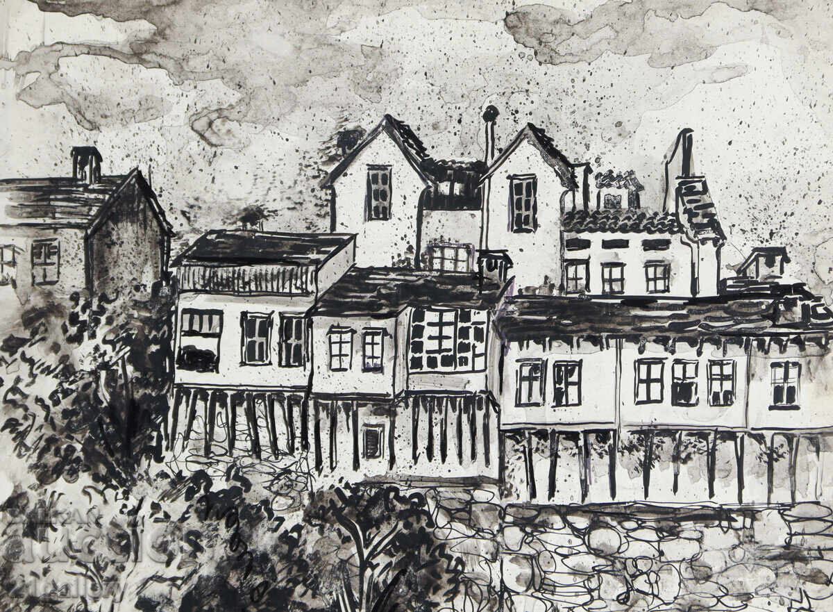 Livrarea Suzi Aronov (1920 - 2020) desen tuș peisaj urban 1985