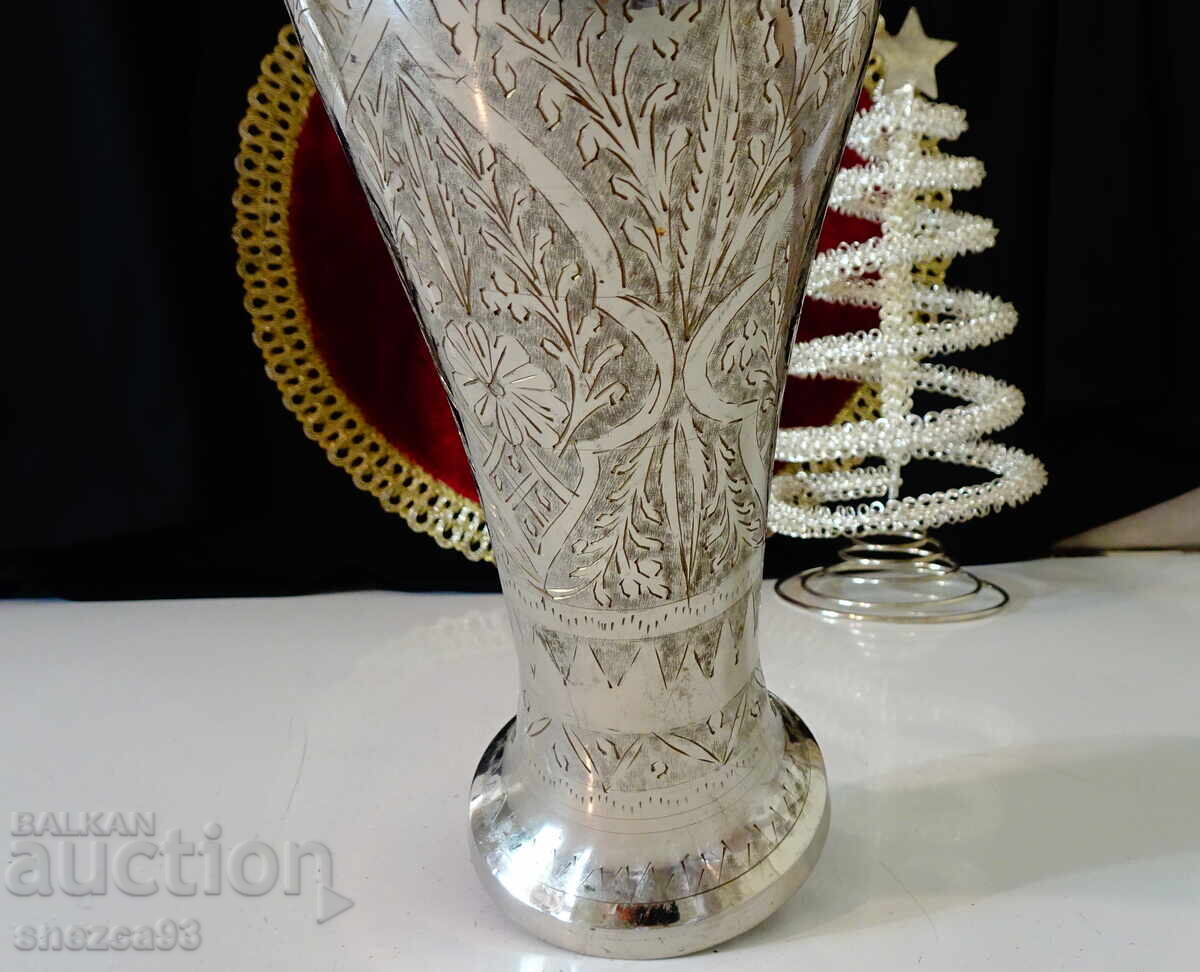 Vază din bronz argintat, gravată, 31 cm, 620 g - 5