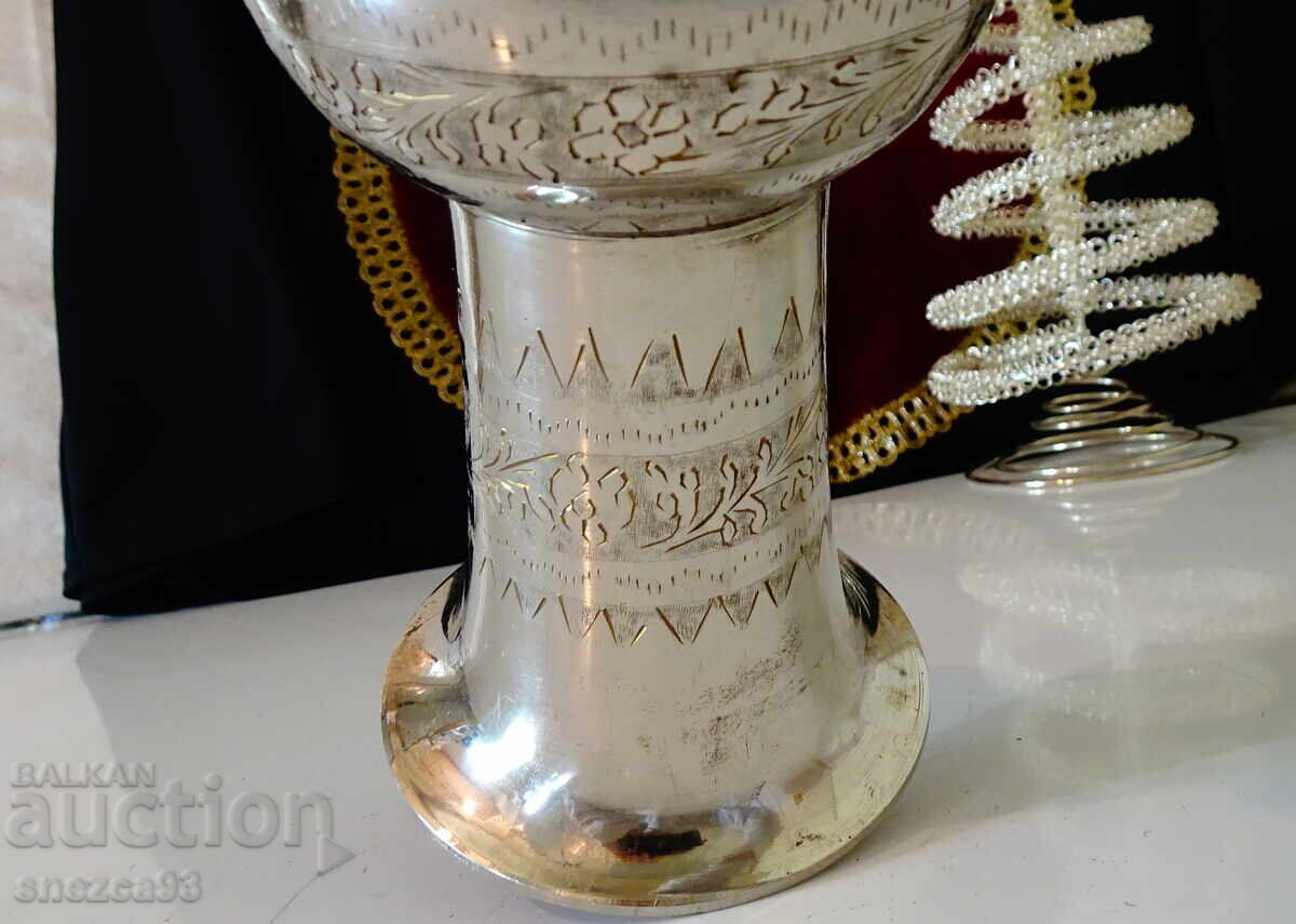 Vază din bronz argintat, gravată, 31 cm, 620 g - 6