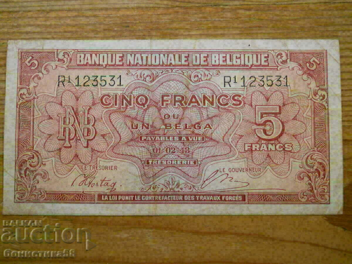 5 franci 1943 - Belgia (VF) 5 franci 1943 - Belgia (VF)