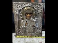 Antique painted icon with riza Tsarist Russia