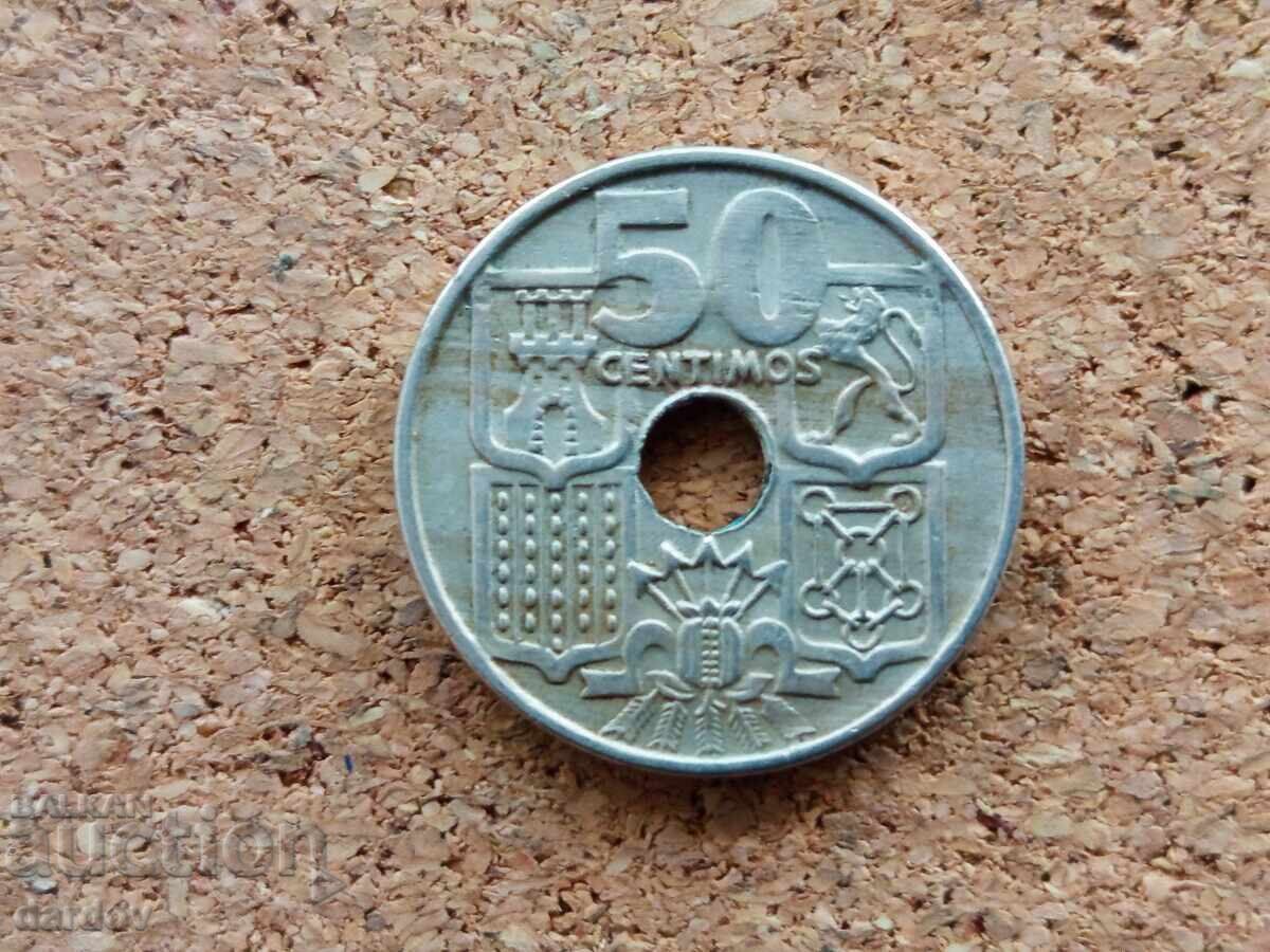 Spania 50 centimos, 1949 cu preț € 0.50 | 0.98 BGN