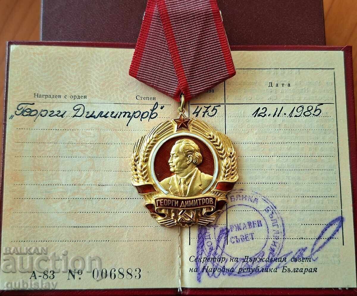 Ordinul de aur "G. Dimitrov", carnet de ordin + miniatură - 5