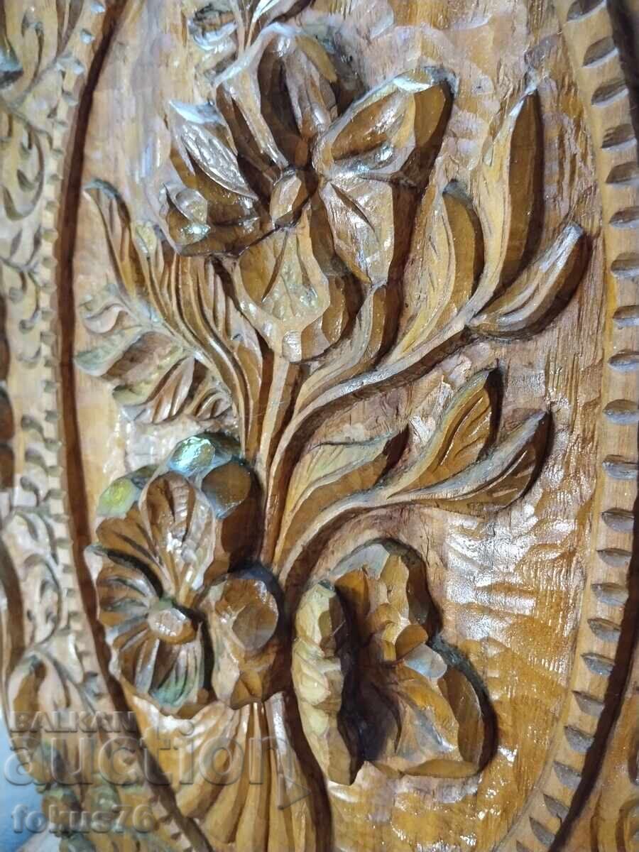 Licitație Unic de frumos panou mare din lemn sculptat pentru perete
