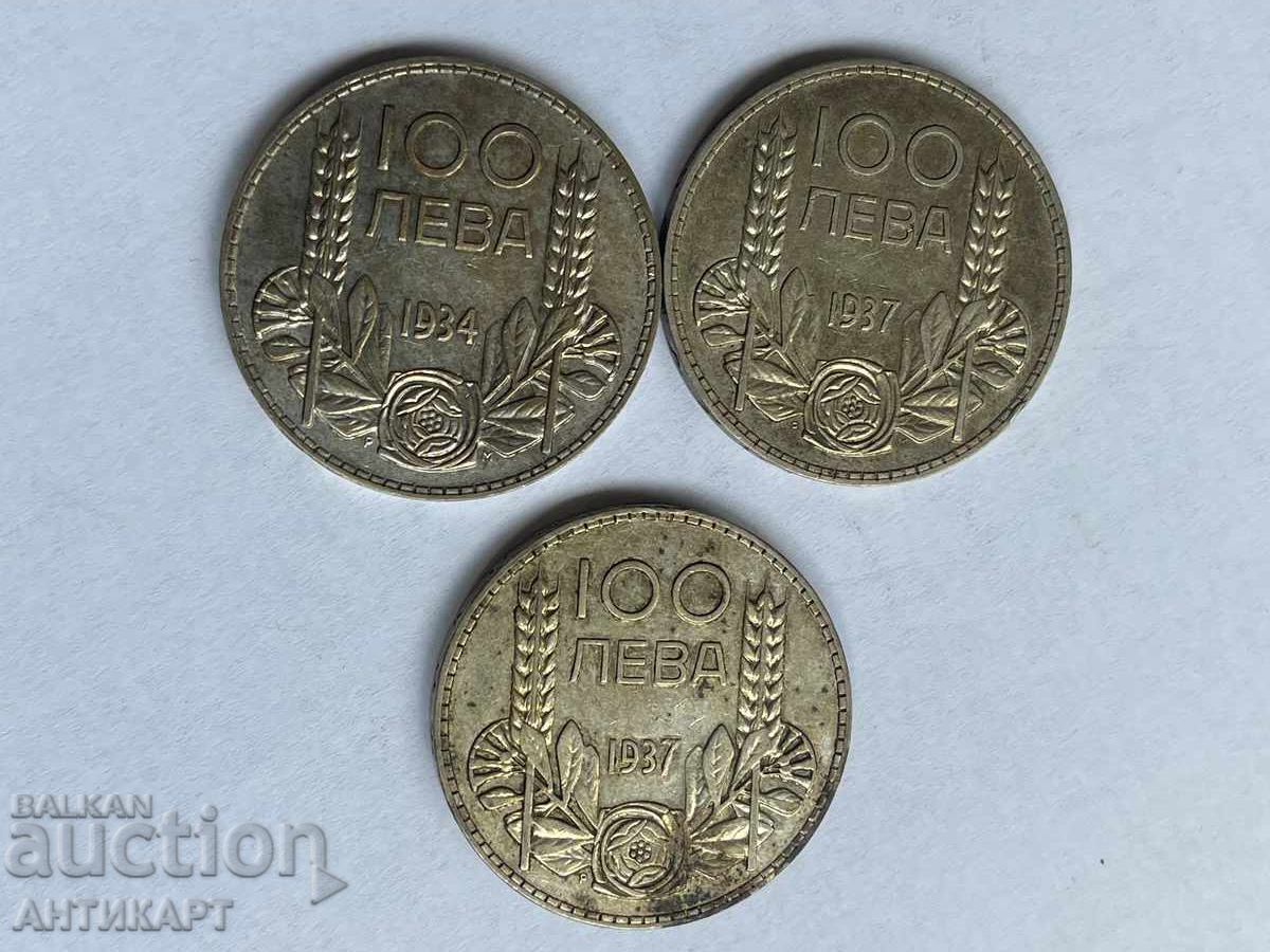 Bulgaria 3 monede de argint de 100 leva 1934 și 1937