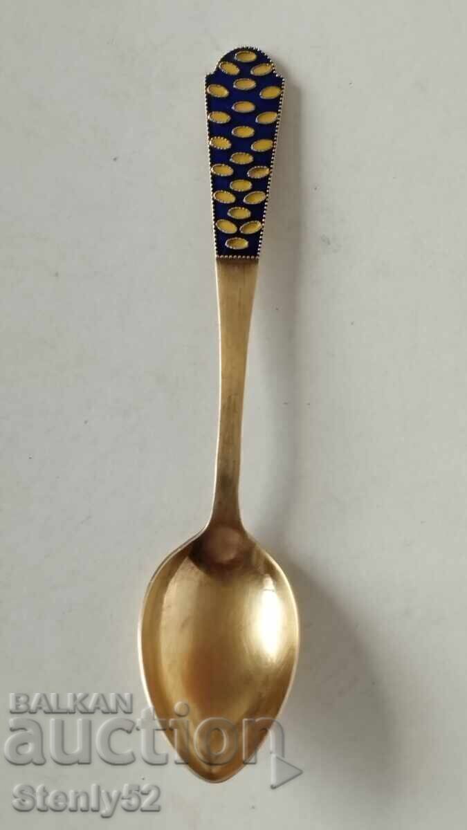 Russian silver spoon, 916 purity, gold-plated, with enamel, 22.70 g
