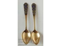Russian silver spoons 916 purity gold-plated and enamel 22.70 g