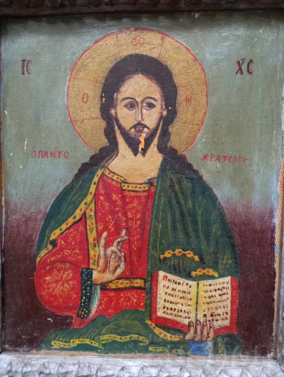 Pictură manuală veche icoană Isus Pantocrator cu preț € 65.00 | 127.13 BGN