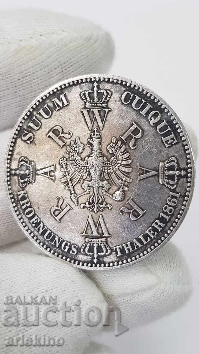Monedă rară de argint - Taler - Încoronare 1861 Prusia - 5