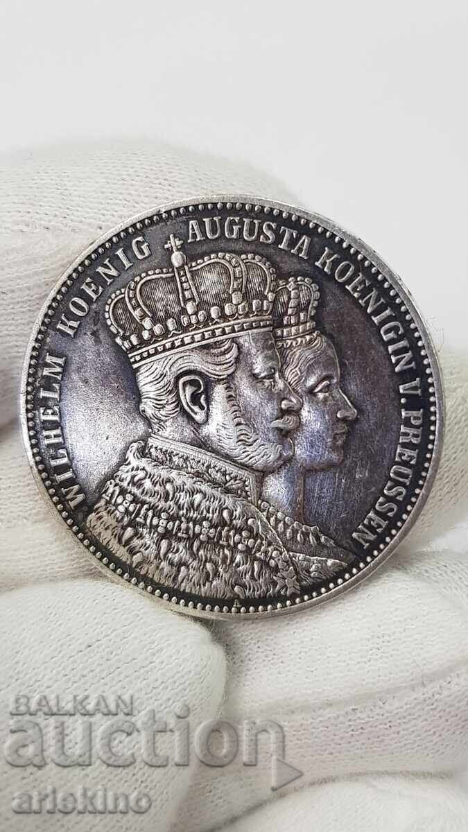 Monedă rară de argint - Taler - Încoronare 1861 Prusia