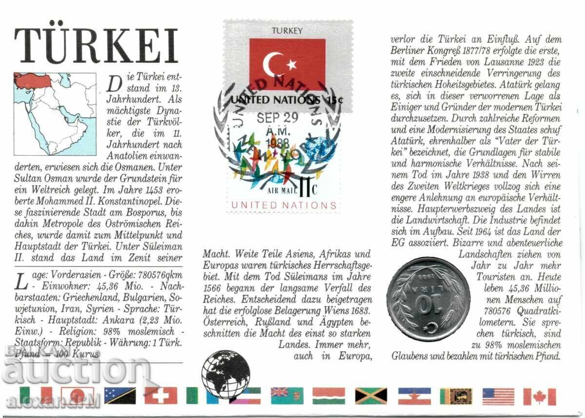 PLIC NUMISMATIC CU MONEDĂ Turcia 10 lire, 1988 cu preț € 0.01 | 0.02 BGN