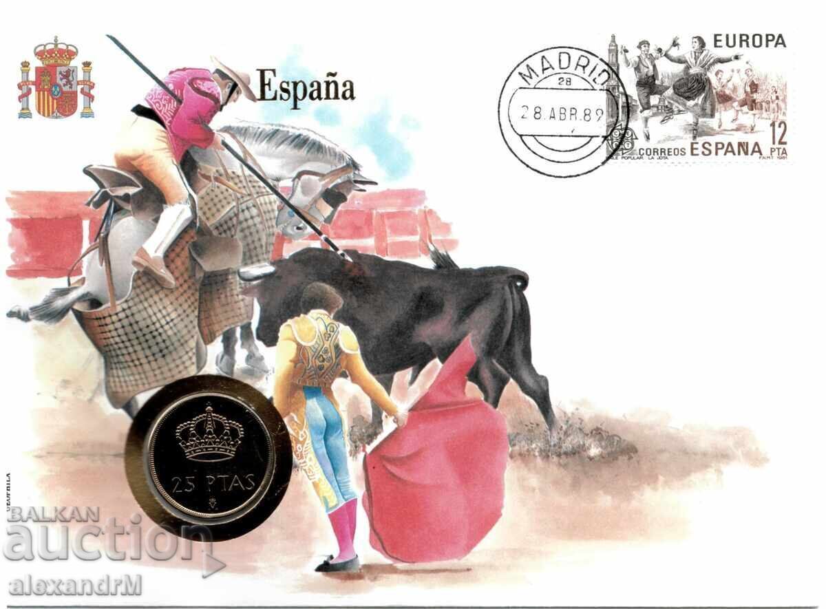 NUMISMATIC ENVELOPE WITH COIN Spain 25 pesetas, 1984