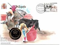 PLIC NUMISMATIC CU MONEDĂ Spania 25 pesete, 1984