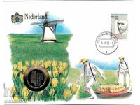 NUMISMATIC ENVELOPE WITH COIN Netherlands 1 guilder, 1989