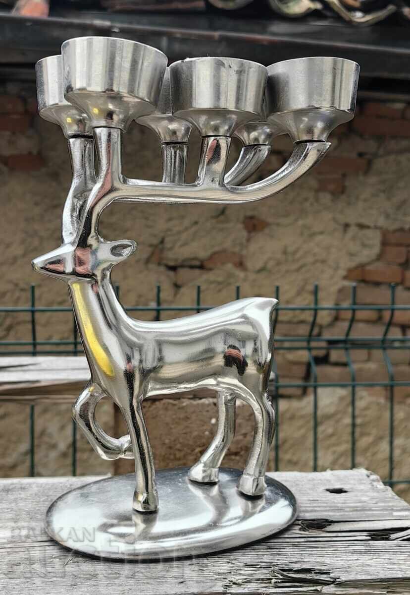 FRUMOS SFEȘNIC METALIC LUMÂNARE CERB METAL NECUNOSCUT