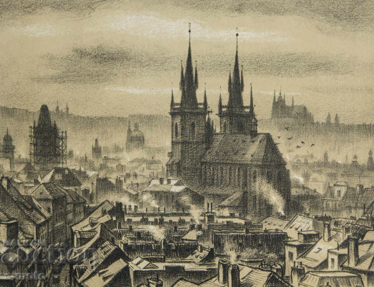 Livrarea Viktor Stretti ( 1878 - 1957 ) peisaj din Praga 1949