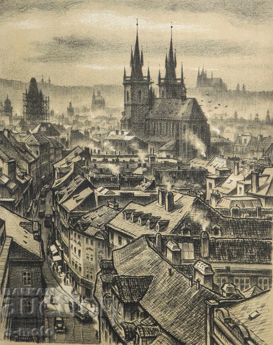 Viktor Stretti ( 1878 - 1957 ) peisaj din Praga 1949