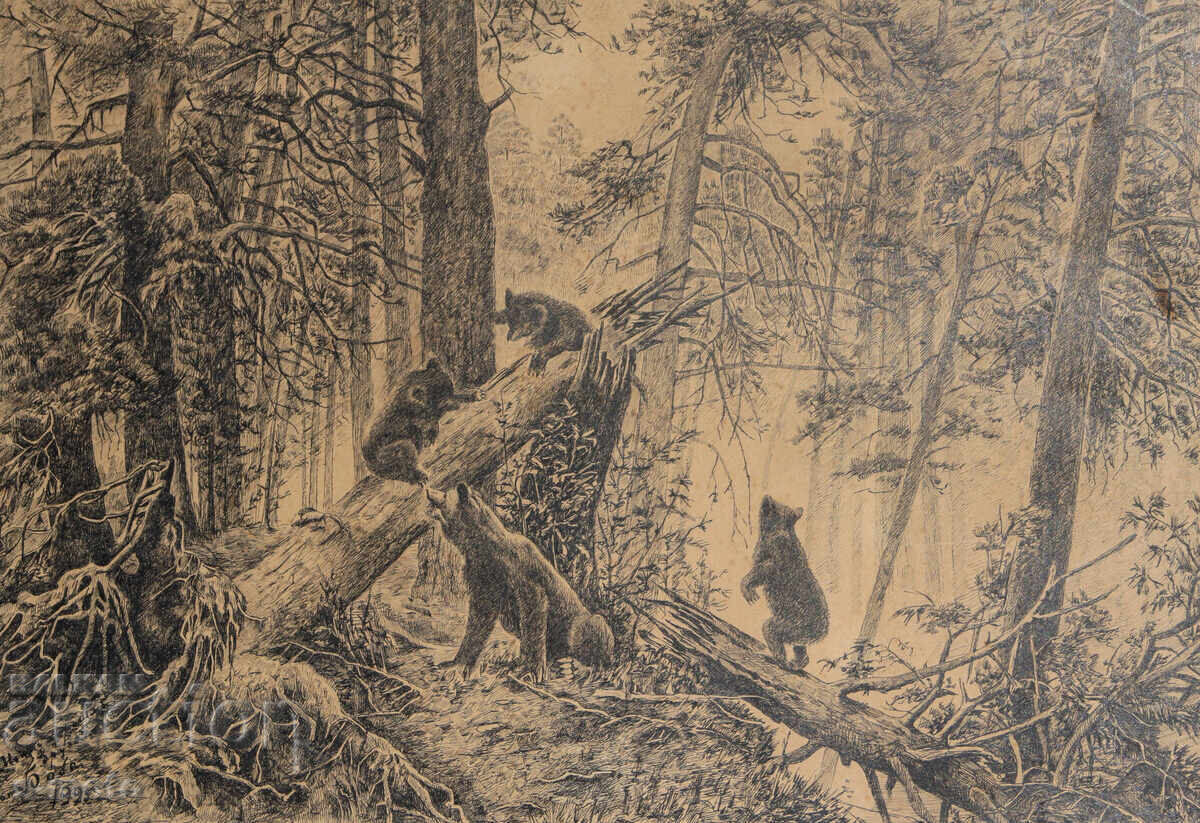 1925 Πρωινό σε πευκοδάσος χαρακτικό γραφικά