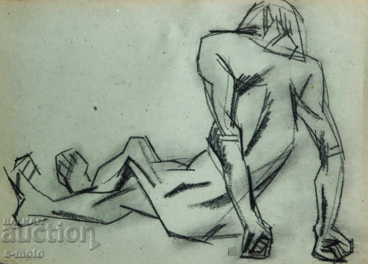 Tablou portret în cărbune nud