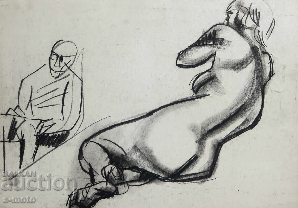 Licitație Desen vechi portret nud