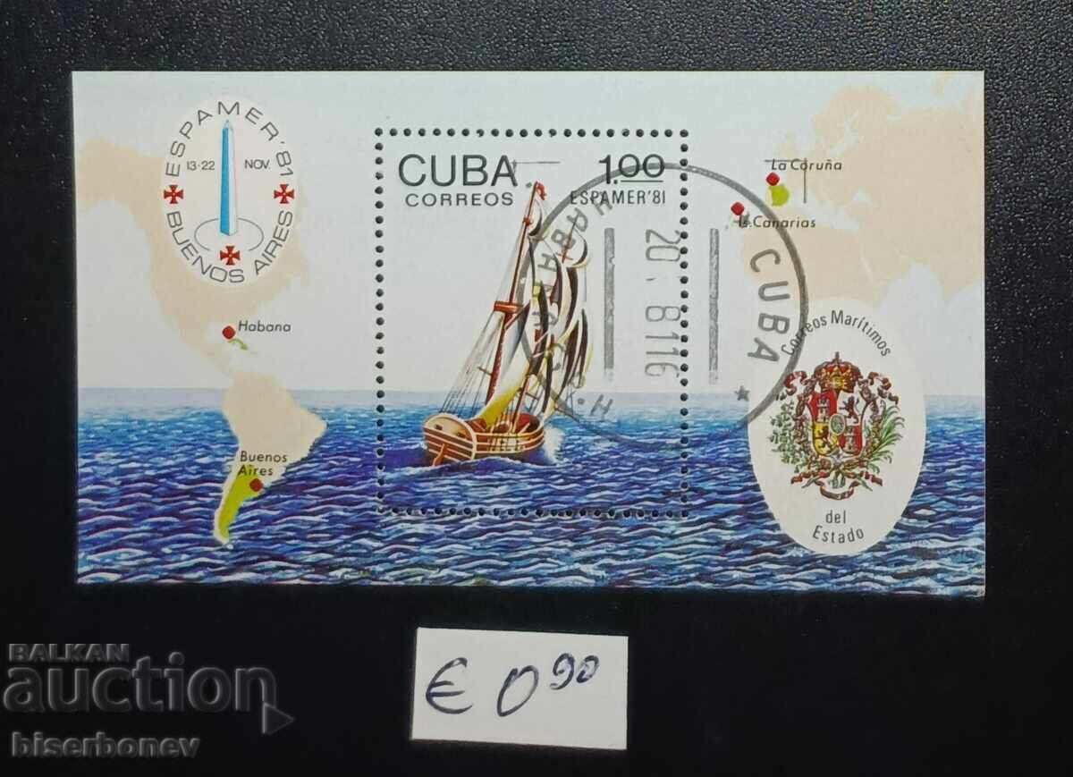 Cuba, Cuba, bloc de timbre, gumă originală
