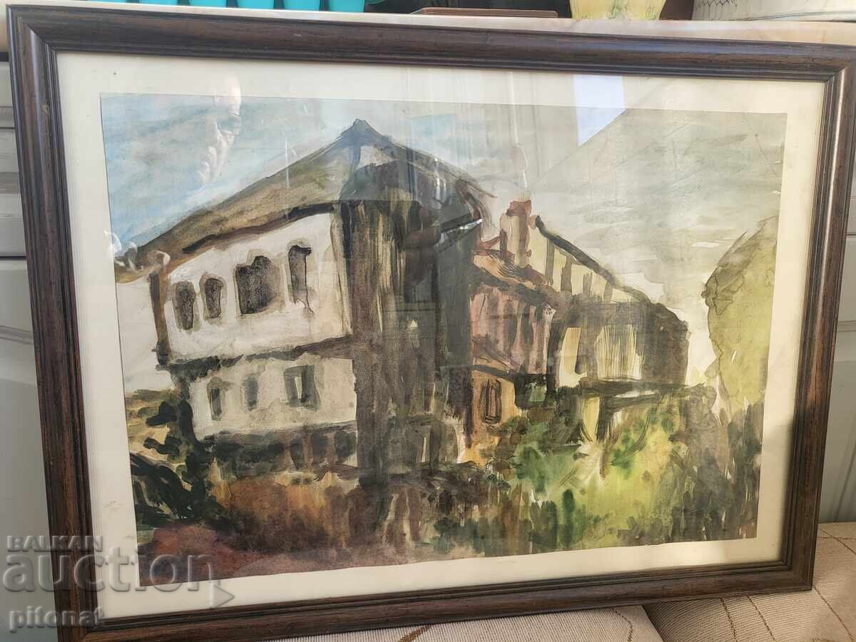 Pictură veche cu acuarelă
