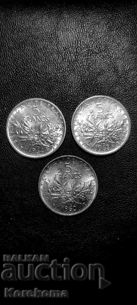 3x5 Γαλλικά Φράγκα 1960/64 Ασημένια από 1ο ΒΖΚ. Διάβασε την περιγραφή με τιμή € 3.50 | 6.85 BGN