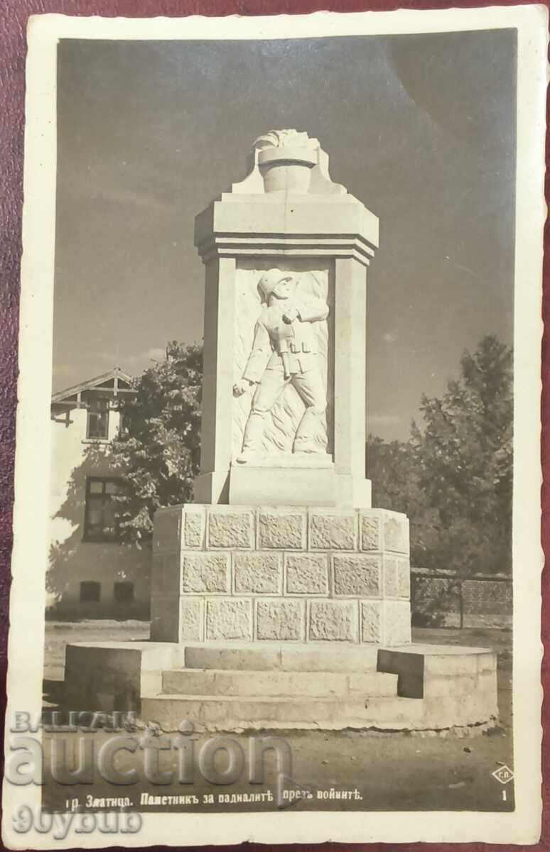 1936 Postcard Zlatitsa, monument to those who fell in the wars