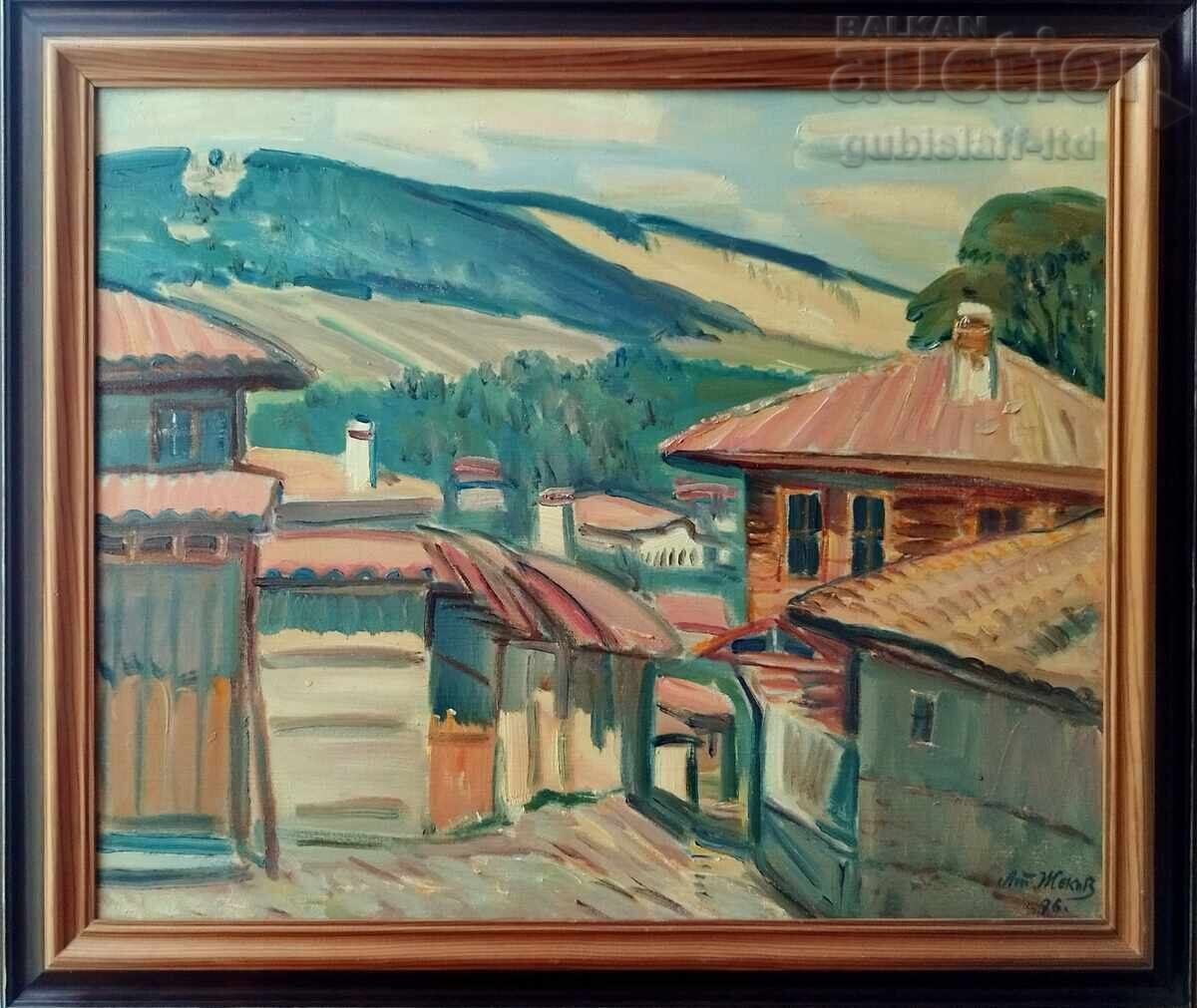 Πίνακας "Τοπίο από το Ζεράβνα", ζωγρ. Αθανάσιος Ζέκοφ (1926-2006)