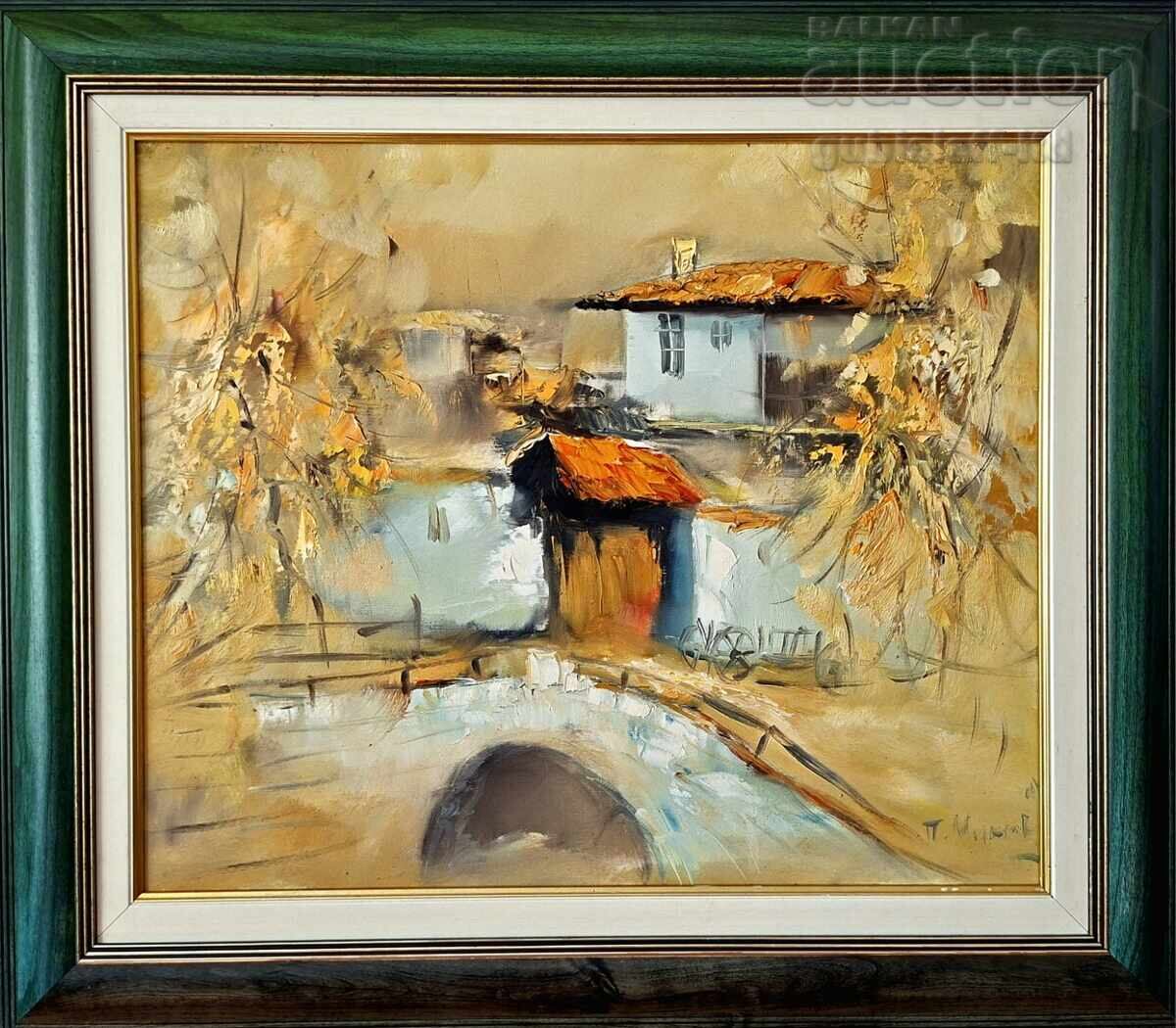 Tablou, peisaj, case, art. P. Mitkov