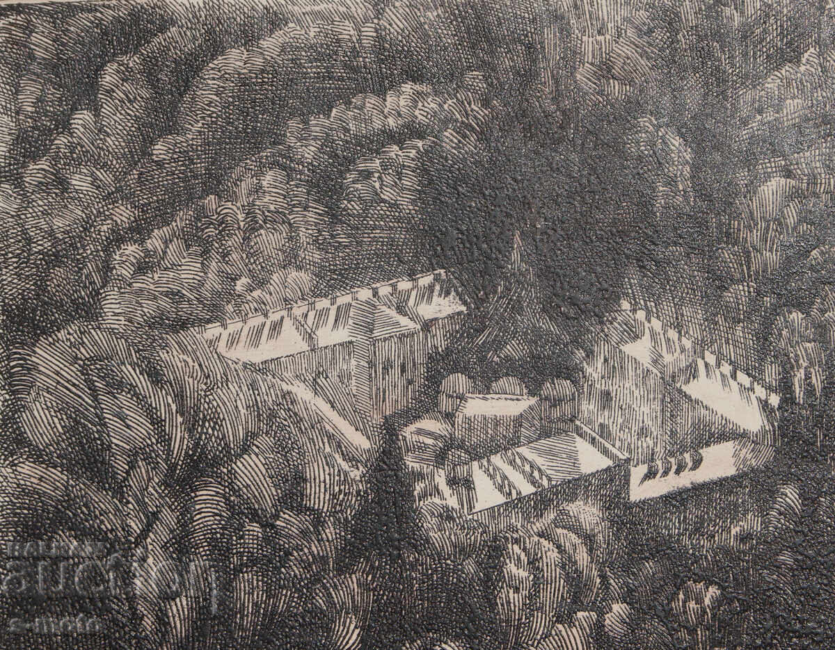 Grafică peisaj de la Mănăstirea Rila 1974 - 5