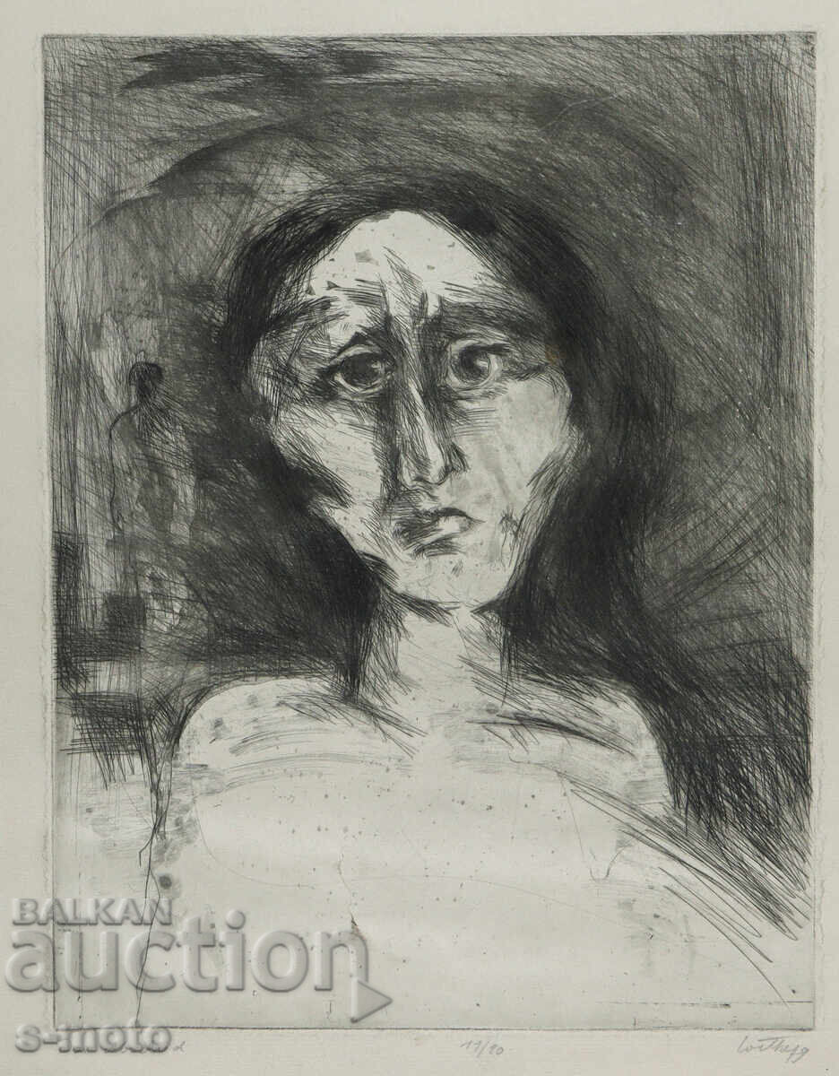 Licitație 1974 Grafică, litografie portret „Rămas-bun”