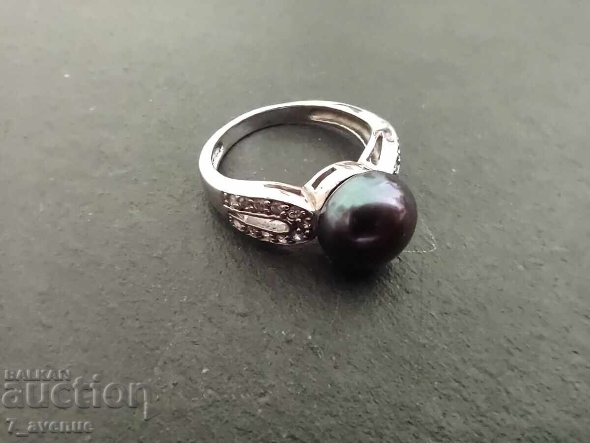 Inel din argint cu perlă naturală, design, mărimea 18, 925